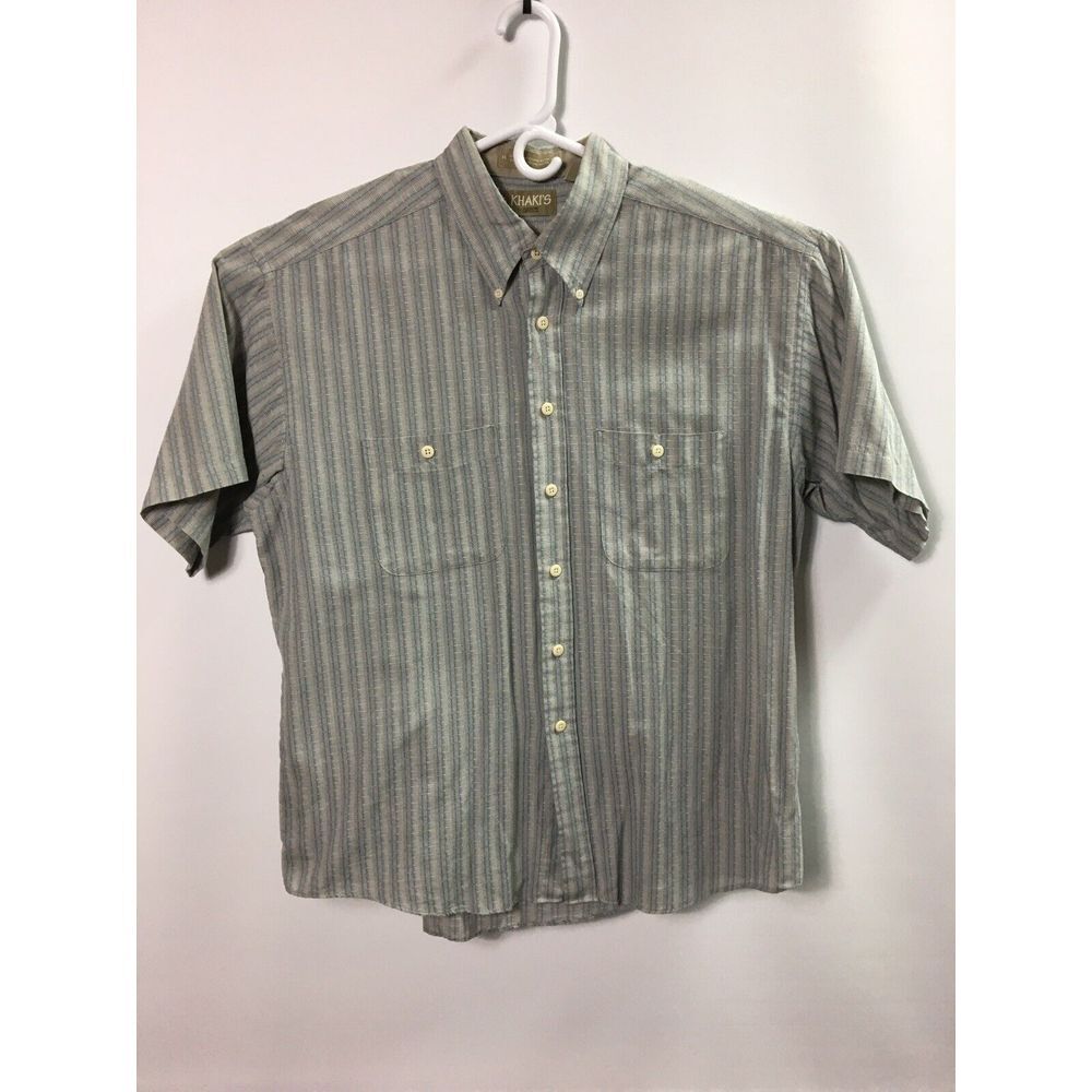 Khakis mens short sleeves Shirt Size XL blue and white button down Plaid Stripe